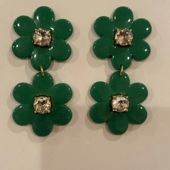 Kate Spade x Target Green Flower Drop Earrings with Crystal Center – NWT - Picture 3 of 4